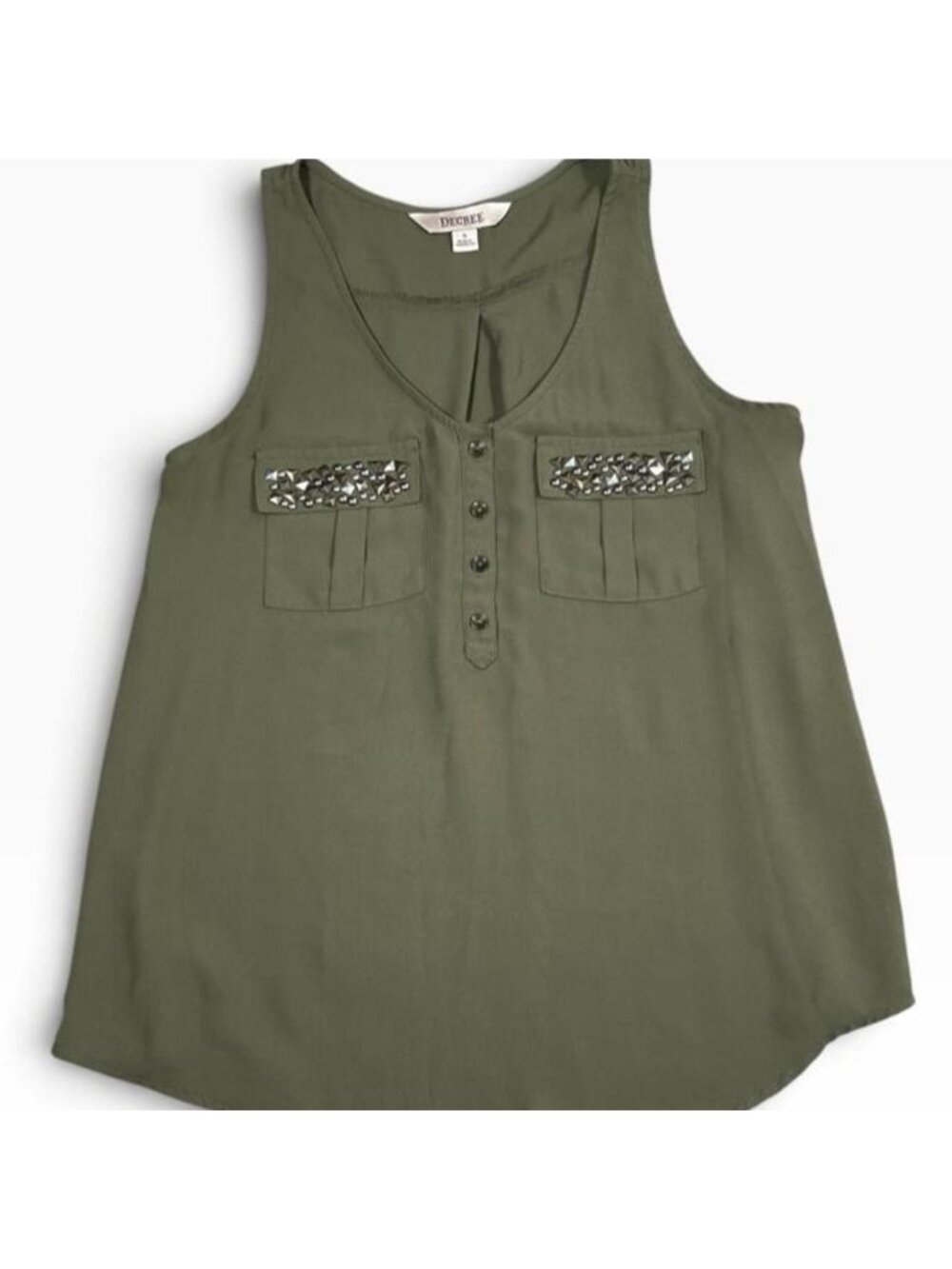 Olive Green Studded Utility Tank Top Y2K Boho Size M